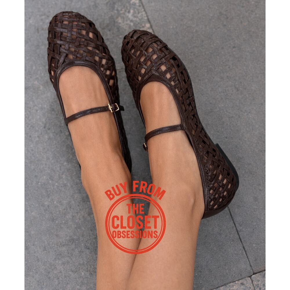 Zara Dark Brown Woven Mary Jane Flats - Picture 2 of 14